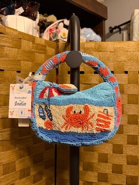 Marshalls Beaded Crab Beach Mini Bag Wristlet in Turquoise and Orange